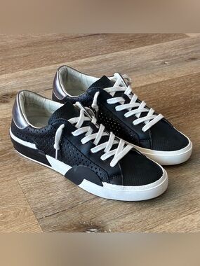 Dolce Vita Zina Perforated Leather Sneakers Black Silver Women’s US 8.5 EU 39